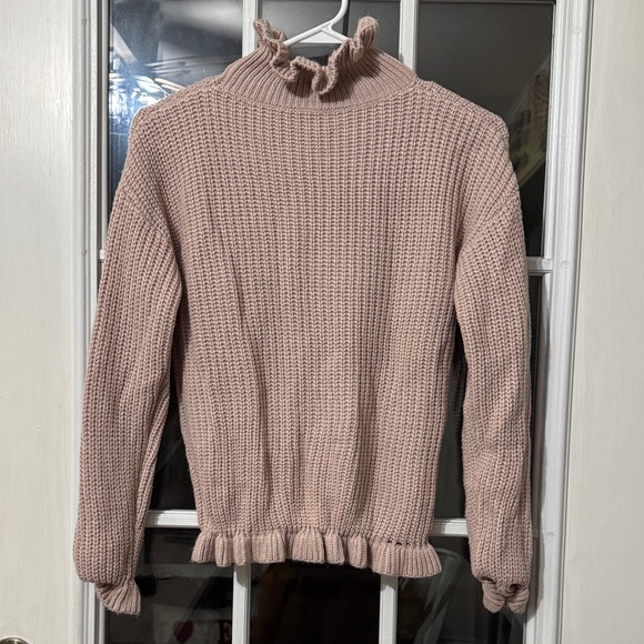 Women's Ruffled Knit Sweater - Pink S/M - Picture 1 of 5